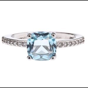 Delicate Sea Blue Cushion Diamond Ring
